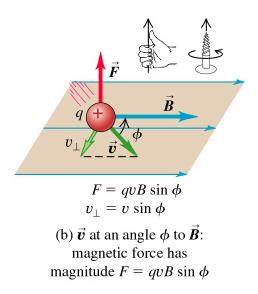 Force at an angle to the field