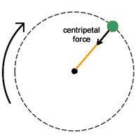 Centripetal force acting toward the center of a circular path