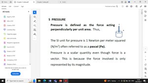 Definition of pressure and its SI unit