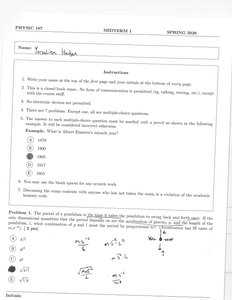 Pendulum period formula and answer choices