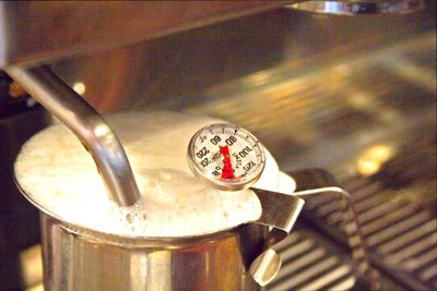 Latte with thermometer (calorimetry context)