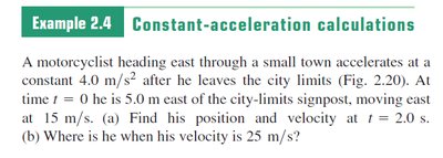 Motorcyclist constant acceleration example