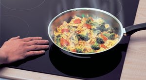 Induction stove heating a metal pan