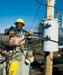Repairing a step-down transformer on a utility pole