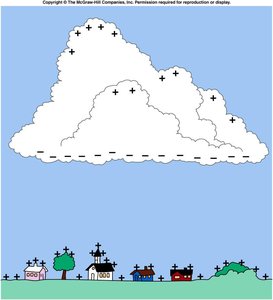 Charge distribution in clouds and ground during lightning