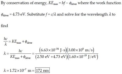 Wavelength for given KE and work function