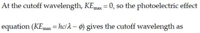 Photoelectric effect equation at cutoff