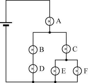 Complex circuit with multiple bulbs for brightness ranking