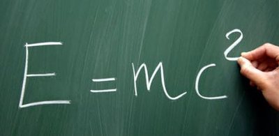 E=mc^2 equation on chalkboard