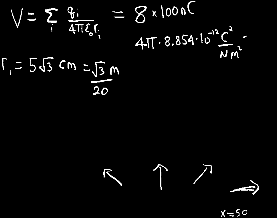 Electric potential calculation for charges at cube corners