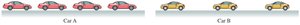 Motion diagrams of two cars for speed comparison