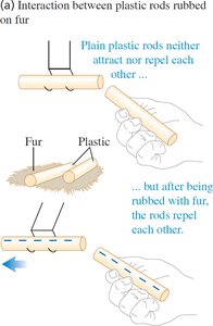 Interaction between plastic rods rubbed on fur