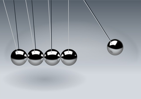 Newton's cradle demonstrating conservation of momentum
