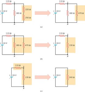 Stepwise reduction of series-parallel circuit
