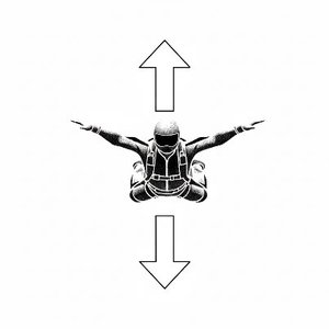 Skydiver with upward and downward force arrows