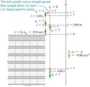 Diagram showing the motion of a ball thrown upward and falling back down