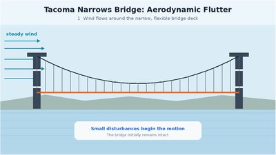 Aerodynamic flutter in Tacoma Narrows Bridge