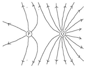 Electric field lines from two charges P and Q