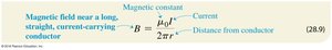 Equation for magnetic field near a long straight conductor