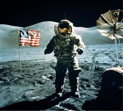 Astronaut on the Moon, illustrating solar radiation and EM wave transmission