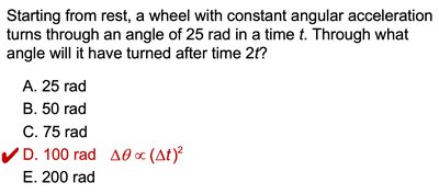 Multiple choice: angular velocity after time 2t