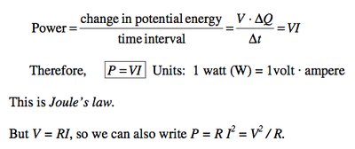 Power equations and Joule's law