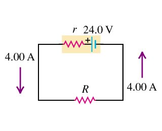 Simple circuit diagram with battery, internal resistance, and resistor