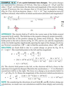 Electric field at a point between two charges