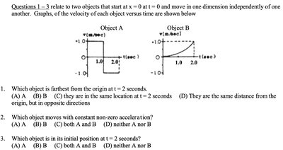 Velocity vs. time graphs for two objects