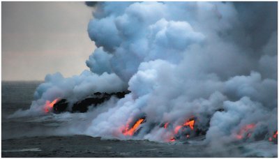 Heat flow from hot lava to cooler water