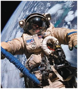 Astronaut experiencing apparent weightlessness in orbit
