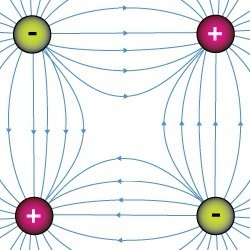 Electric field lines for a quadrupole (two positive and two negative charges)