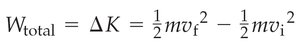 Work-energy theorem equation with delta K
