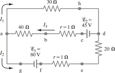 Circuit diagram illustrating Kirchhoff's junction rule