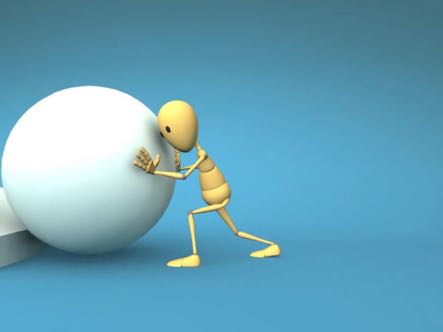 Person pushing a large sphere, illustrating contact force