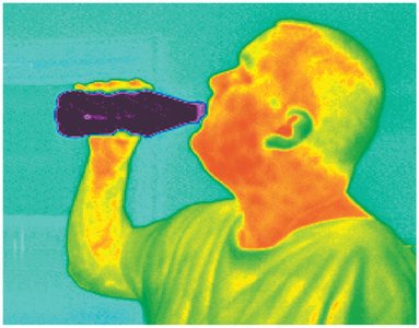 Infrared photograph showing thermal emission from a person drinking