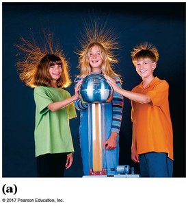 Children with hair standing on end due to Van de Graaff generator