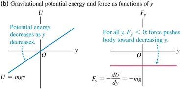 Gravitational potential energy and force as functions of y