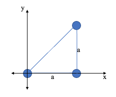 Three point masses connected by rods on an x-y coordinate system