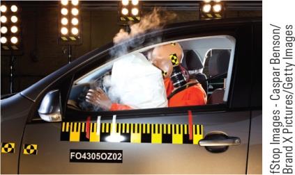 Airbag inflating during a car crash