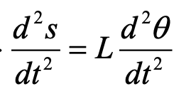 Equation relating arc length and angular acceleration for a pendulum