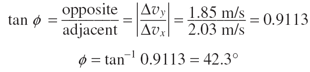 Angle calculation for velocity change