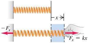 Spring being stretched, force proportional to displacement