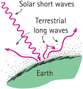 Solar short waves and terrestrial long waves interacting with Earth's surface