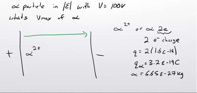Alpha particle in electric field with V=100V