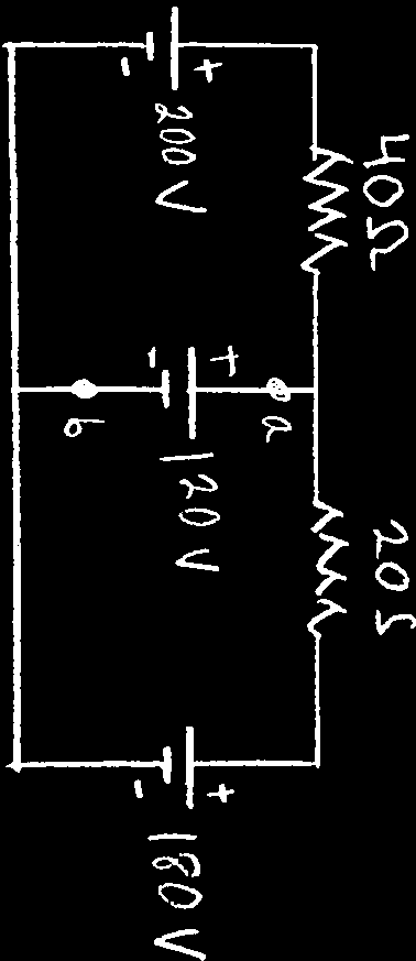Circuit diagram with three batteries and two resistors