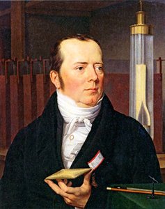 Portrait of Ørsted with laboratory instruments