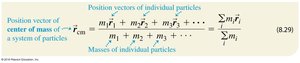 Equation for the center of mass of a system of particles.