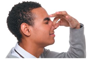 Pinching nose to illustrate stress and strain