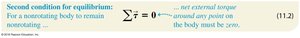 Second condition for equilibrium: sum of torques equals zero